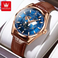 OLEVS Mens Leather Globe world map Watch