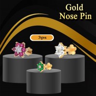 7 STONE GREEN, WHITE & MAGENTA AD STONE GOLD NOSE PIN
