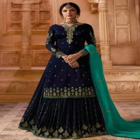  Satin Georgette Sharara Dress Navy Blue Color Stone Work 4671