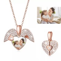 Custom Photo Engraved Necklace Heart Locket Rose Necklace Gift for Women