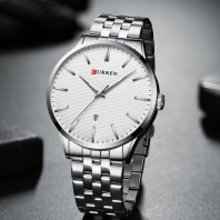 CURREN Silver Stainless Steel Analog Watch For Men - White & Silver 