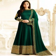 Drashti Dhami bottle green color silk party wear anarkali kameez-dr125