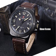 Naviforce Black Leather Quartz Wrist Watch for Men-3031