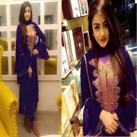 Navy Blue Georgette Salwar Kamiz with embroidery-4616